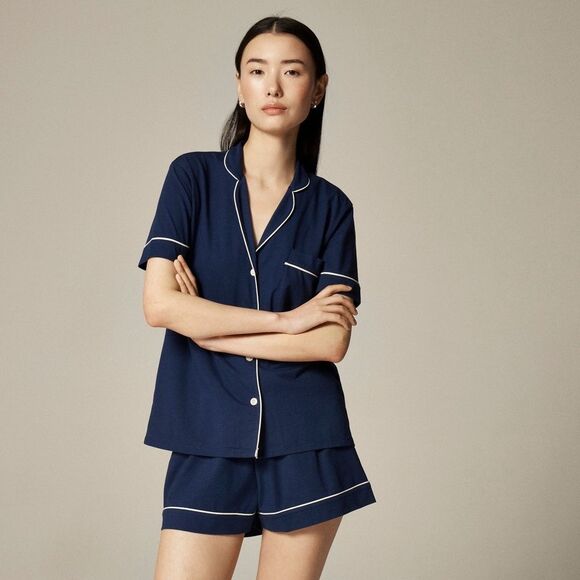NWT J CREW Dreamy cotton-blend pajama short set in “Dark evening” Navy - Picture 2 of 9
